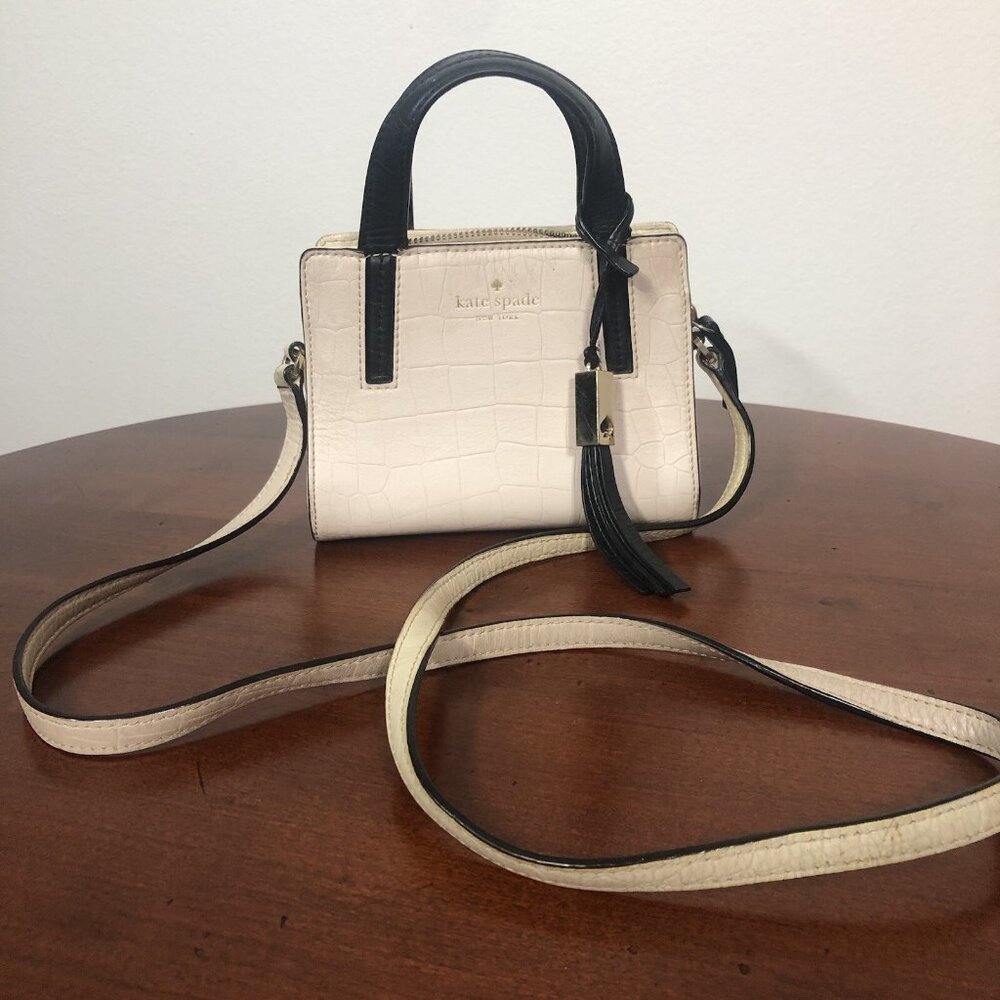 Kate Spade Grey Street Exotic Croco Leather Mini Dominique Frosting/Black AS IS